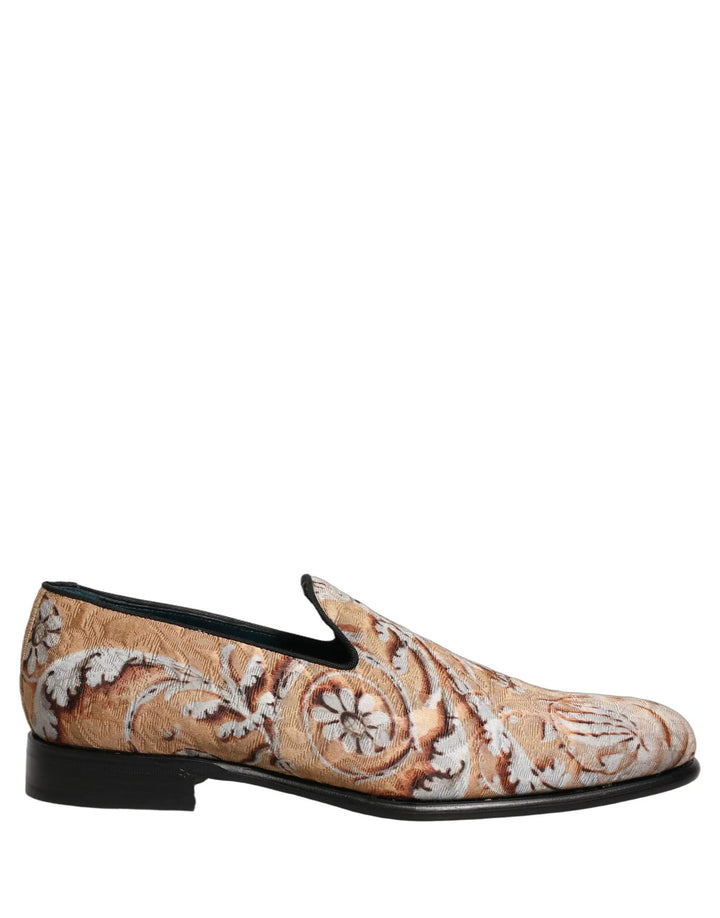 Dolce &amp; Gabbana Beige Brocade Men Slip On Dress Loafers Shoes