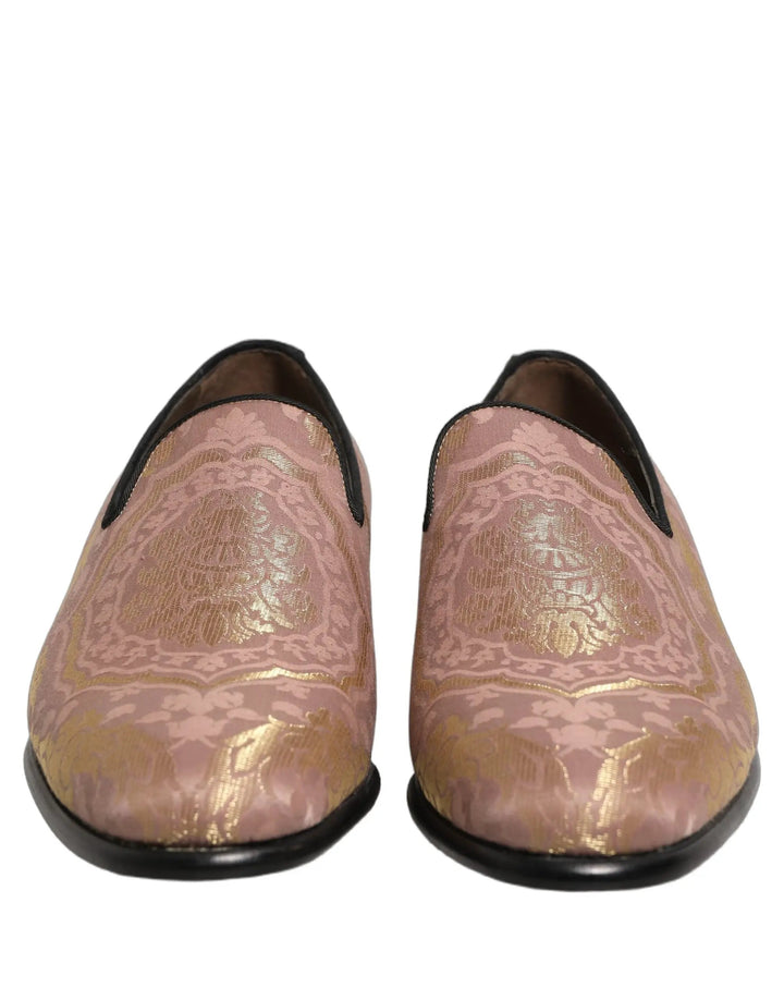Dolce &amp; Gabbana Pink Brocade Men Slip On Dress Loafers Shoes