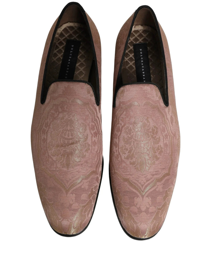 Dolce &amp; Gabbana Pink Brocade Men Slip On Dress Loafers Shoes