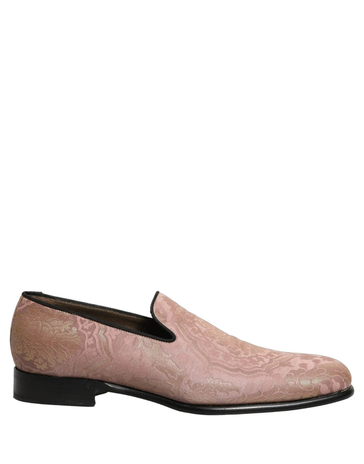 Dolce &amp; Gabbana Pink Brocade Men Slip On Dress Loafers Shoes