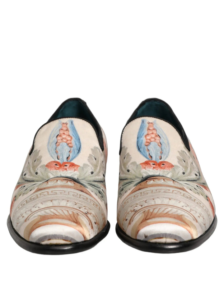 Dolce &amp; Gabbana White Floral Vase Slip On Dress Loafers Shoes