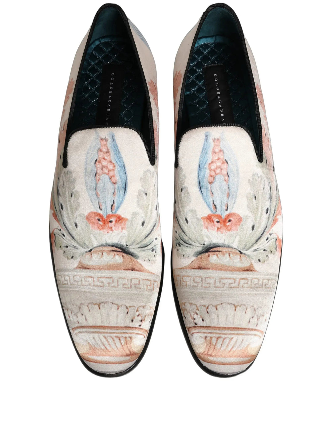 Dolce &amp; Gabbana White Floral Vase Slip On Dress Loafers Shoes
