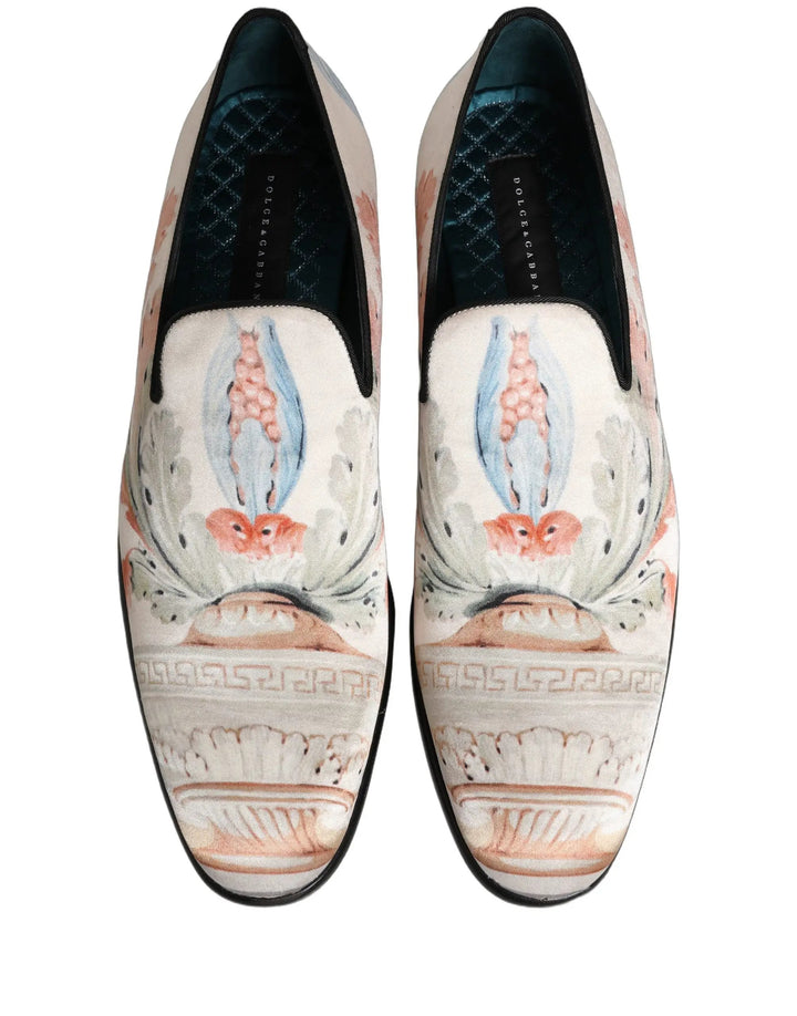 Dolce &amp; Gabbana White Floral Vase Slip On Dress Loafers Shoes