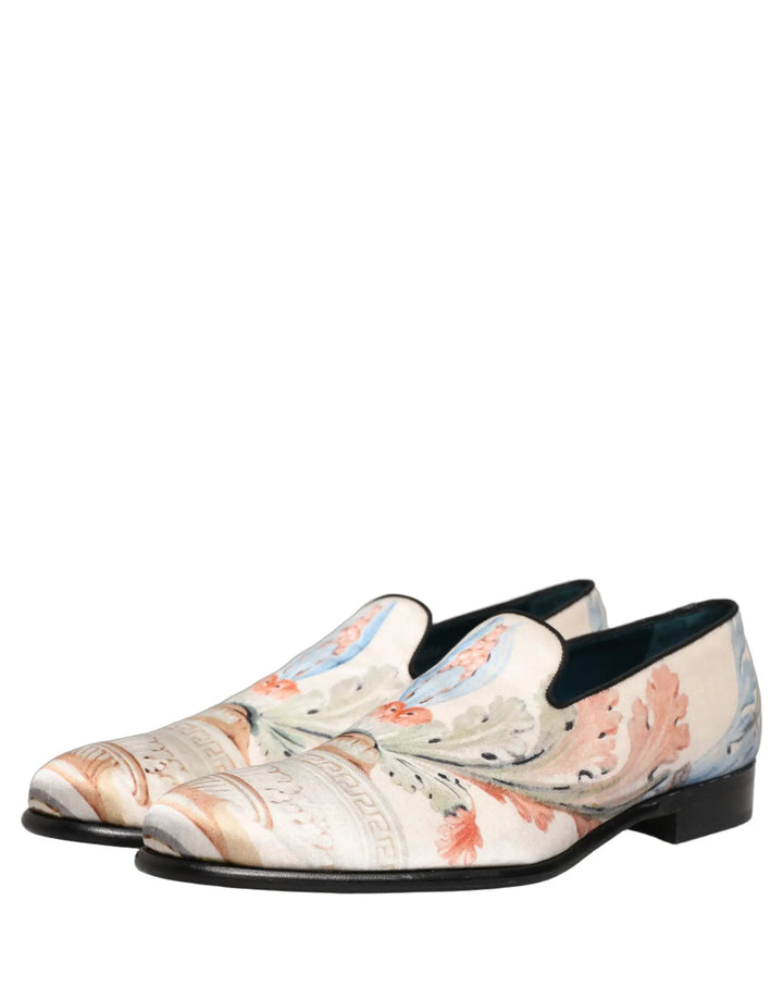 Dolce &amp; Gabbana White Floral Vase Slip On Dress Loafers Shoes