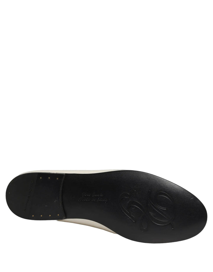 Dolce &amp; Gabbana White Satin Logo Slip On Flats Loafers Shoes
