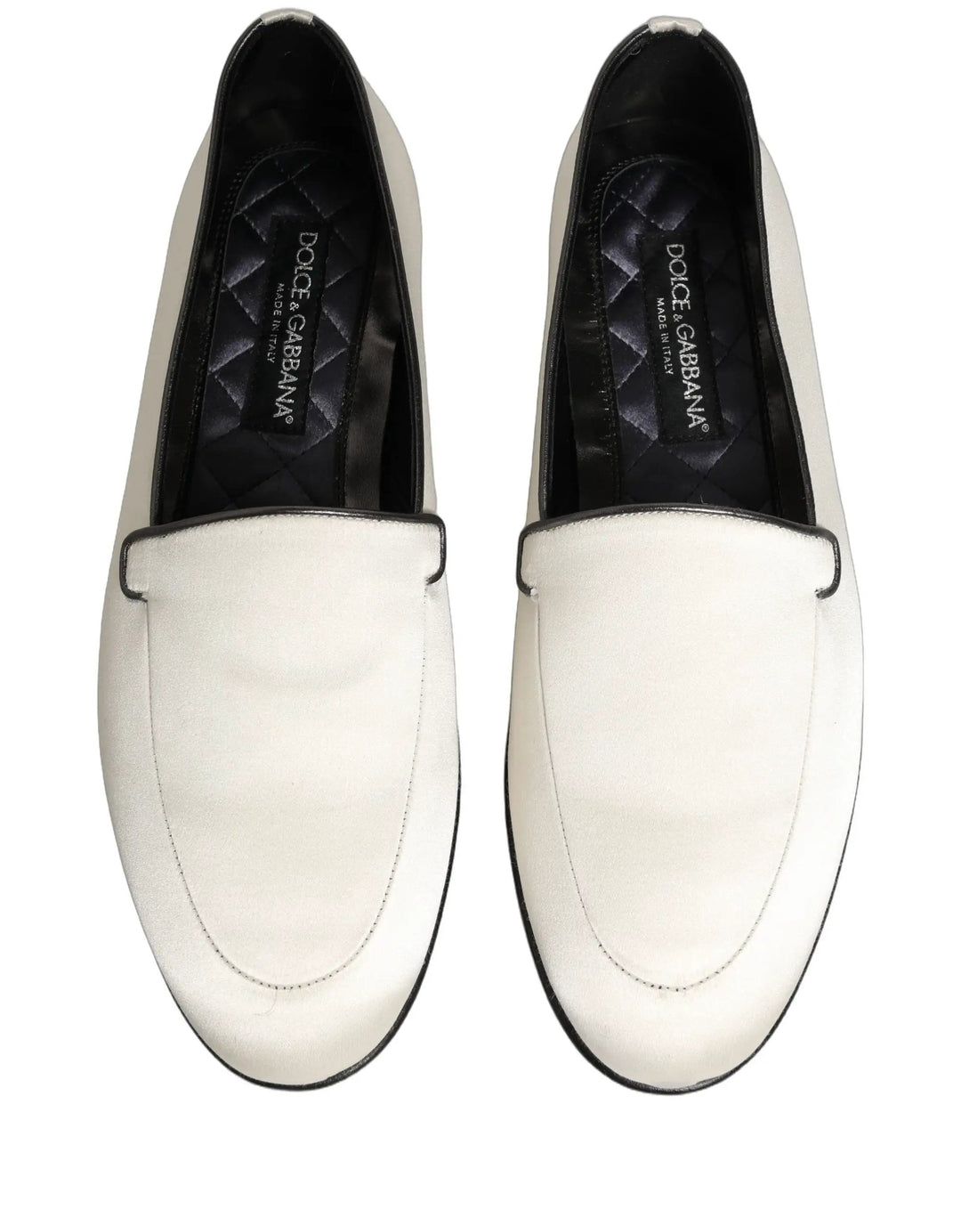 Dolce &amp; Gabbana White Satin Logo Slip On Flats Loafers Shoes