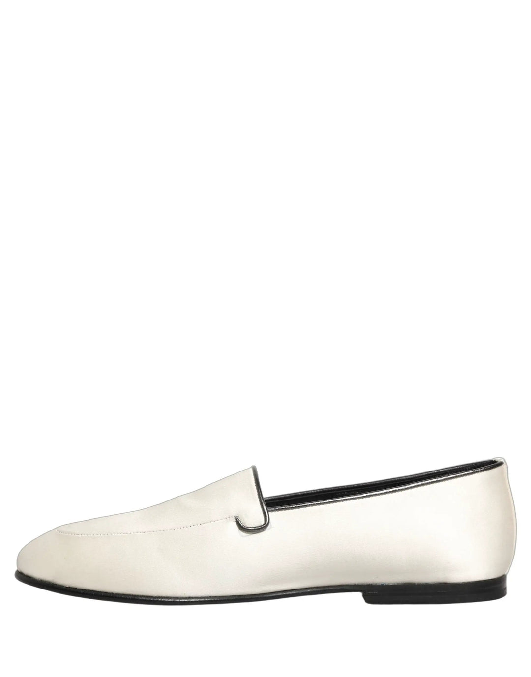 Dolce &amp; Gabbana White Satin Logo Slip On Flats Loafers Shoes
