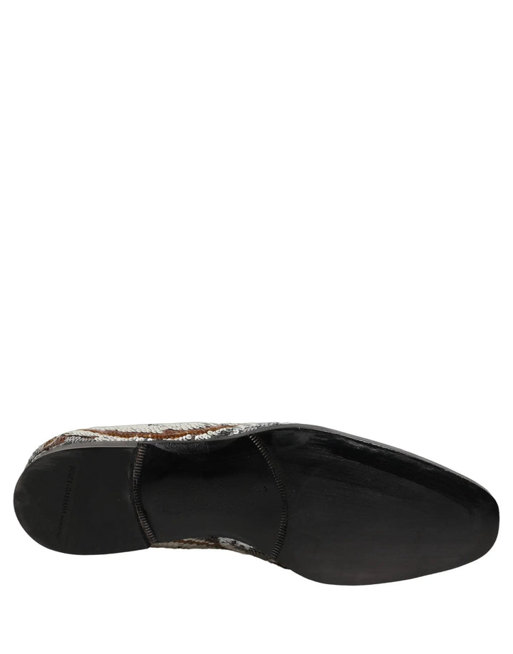 Dolce &amp; Gabbana White Gold Sequined Slip On Loafers Shoes