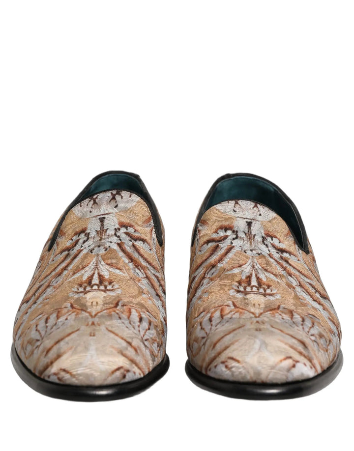 Dolce &amp; Gabbana Gold Brocade Baroque Men Loafers Shoes