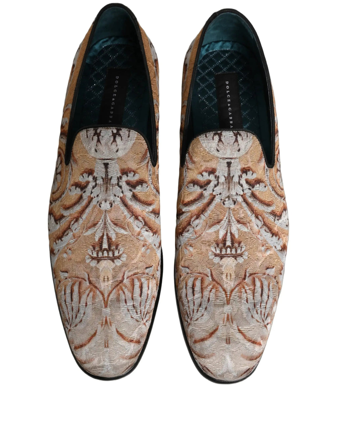 Dolce &amp; Gabbana Gold Brocade Baroque Men Loafers Shoes