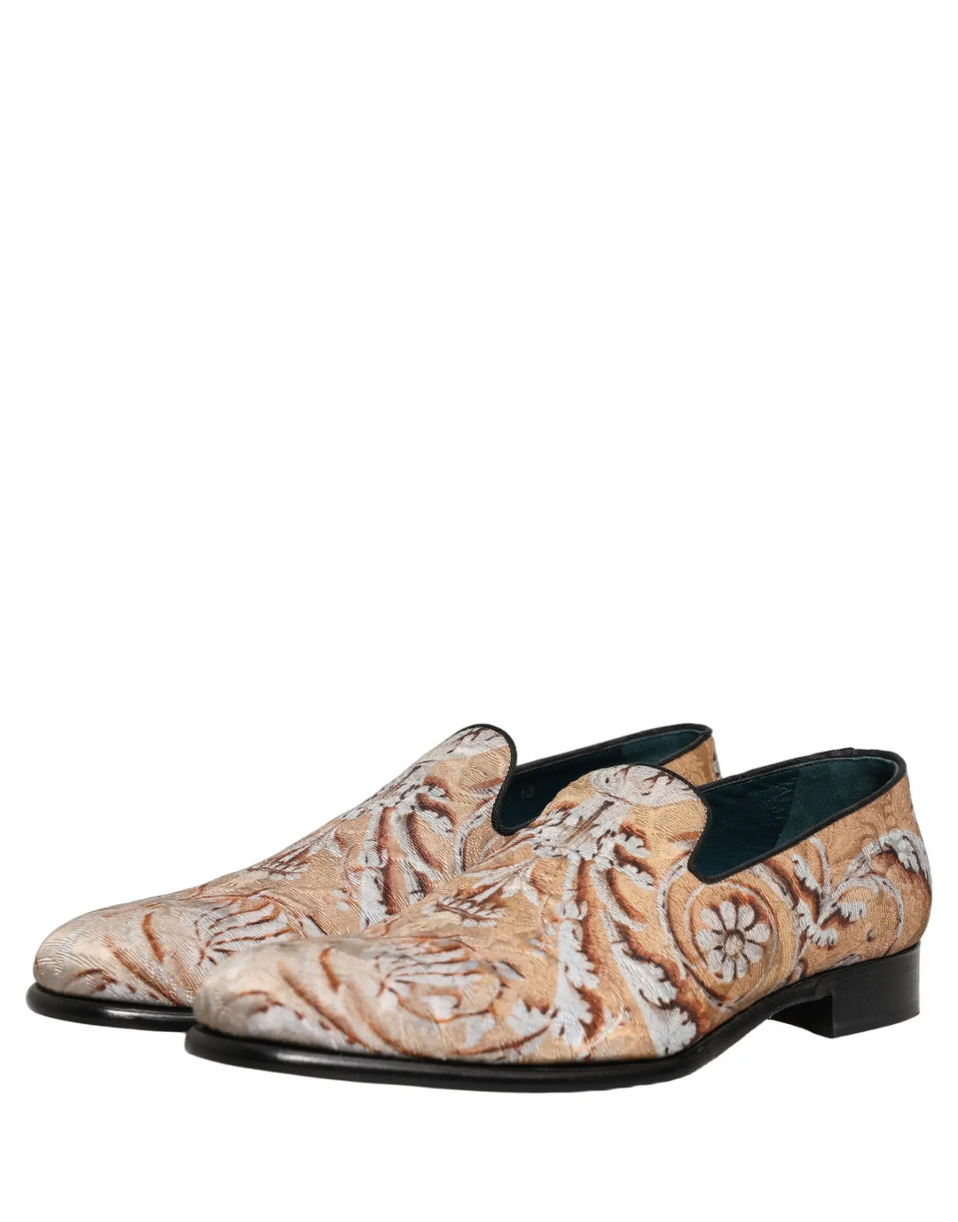 Dolce &amp; Gabbana Gold Brocade Baroque Men Loafers Shoes