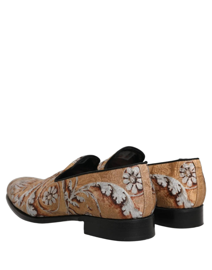 Dolce &amp; Gabbana Gold Brocade Baroque Men Loafers Shoes