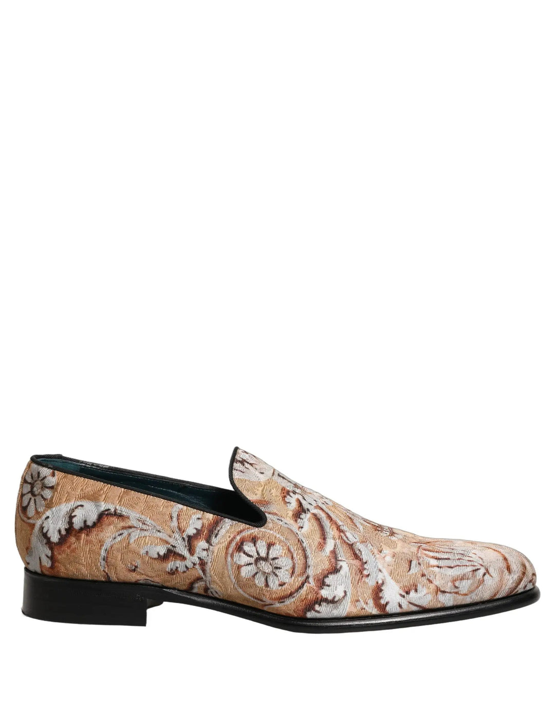 Dolce &amp; Gabbana Gold Brocade Baroque Men Loafers Shoes