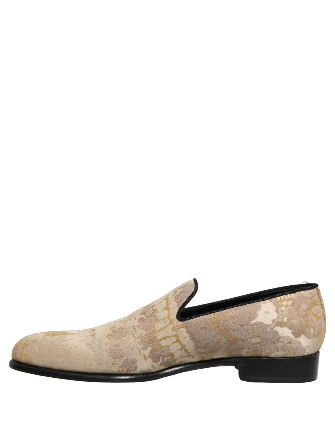 Dolce &amp; Gabbana Gold Floral Print Jacquard Men Loafers Shoes