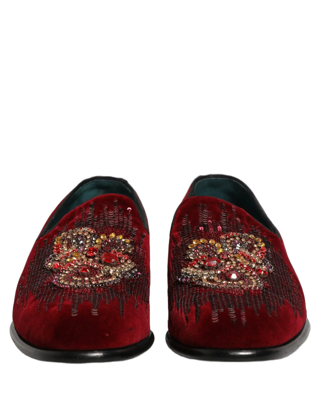 Dolce &amp; Gabbana Maroon Sequin Gemstone Dress Loafers Shoes