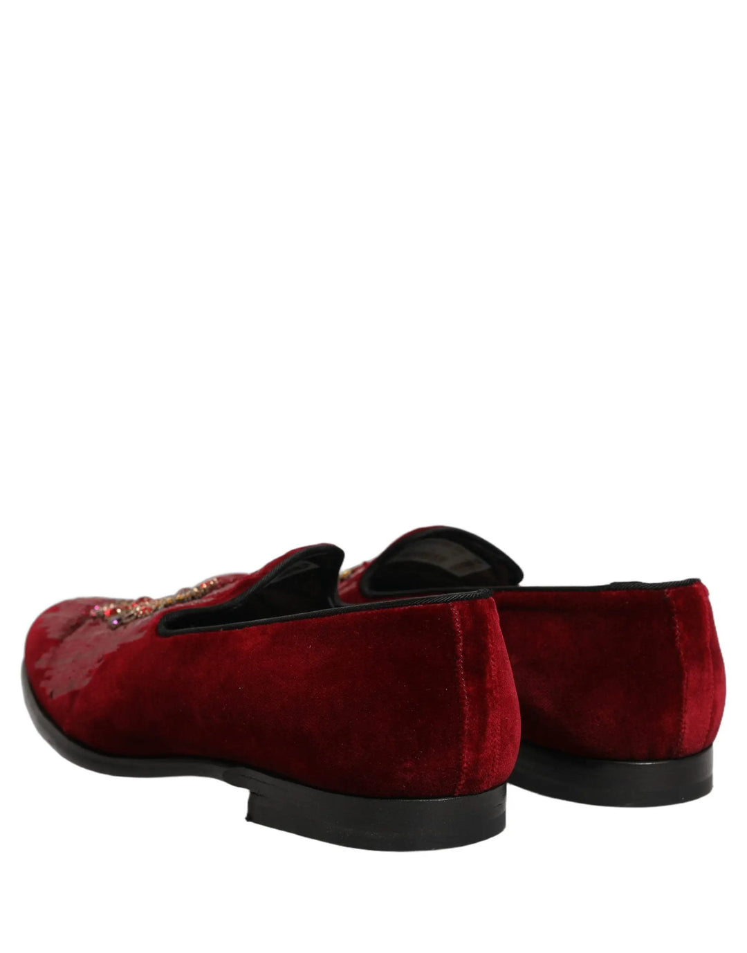 Dolce &amp; Gabbana Maroon Sequin Gemstone Dress Loafers Shoes