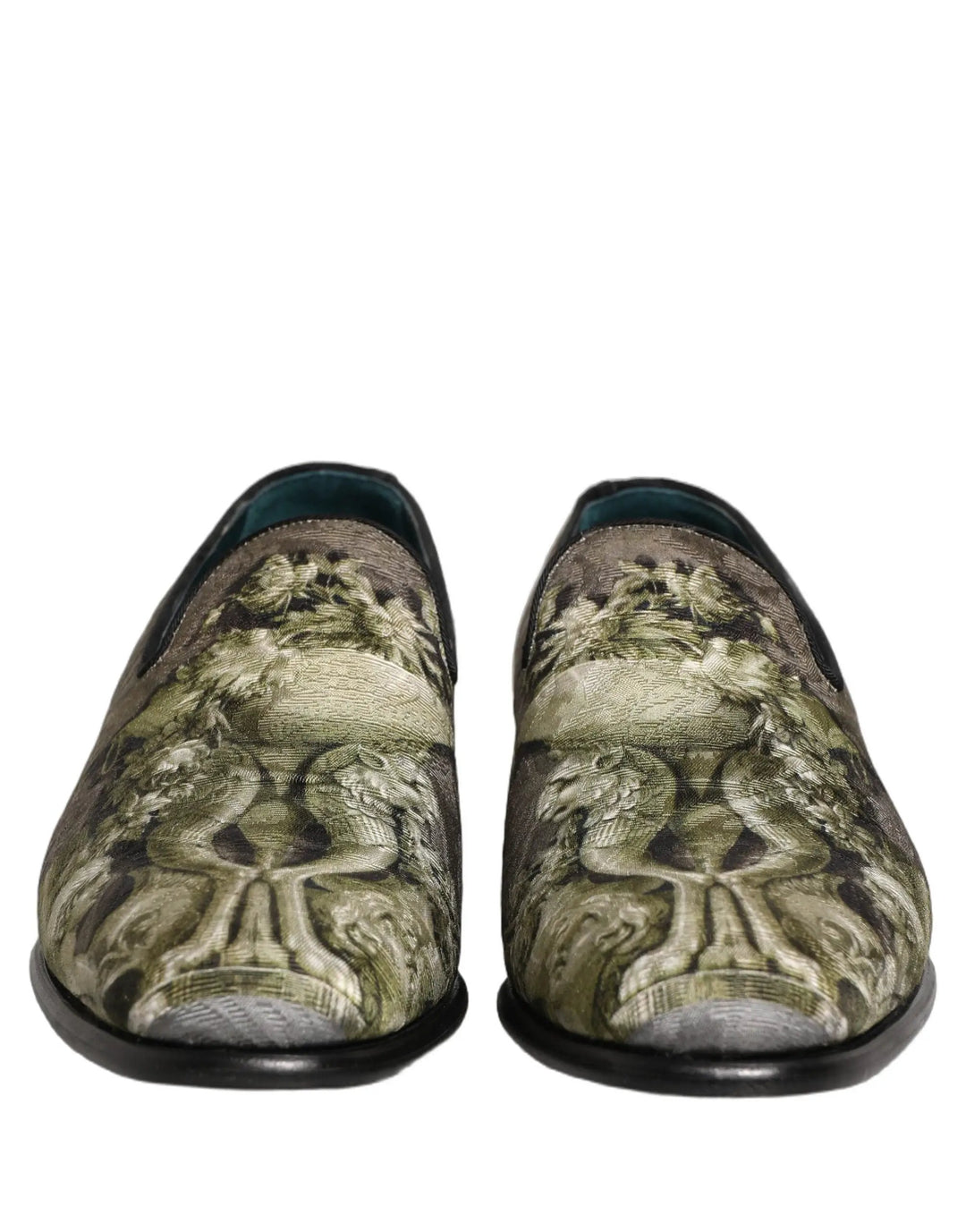Dolce &amp; Gabbana Brown Baroque Print Slip On Loafers Shoes