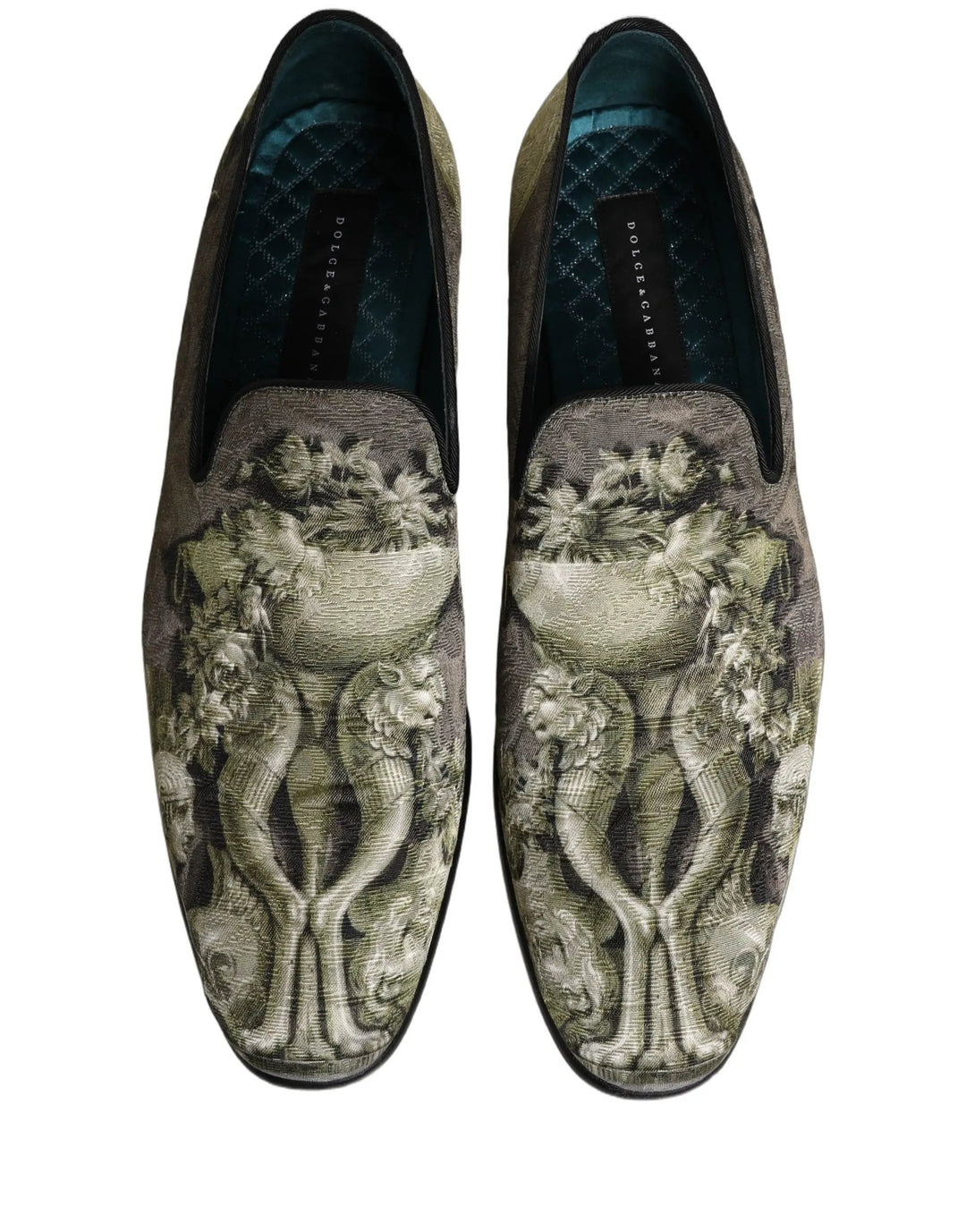 Dolce &amp; Gabbana Brown Baroque Print Slip On Loafers Shoes