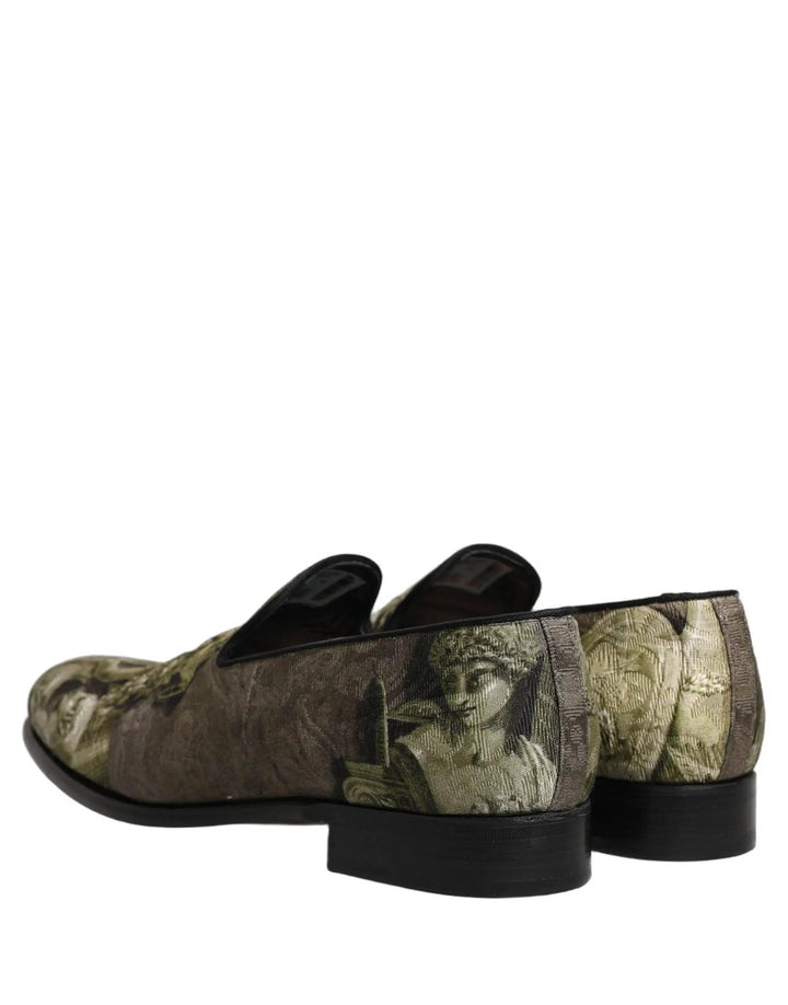 Dolce &amp; Gabbana Brown Baroque Print Slip On Loafers Shoes
