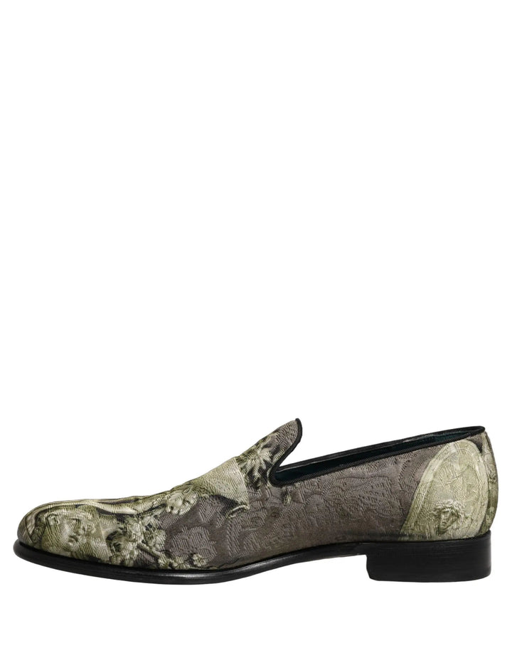 Dolce &amp; Gabbana Brown Baroque Print Slip On Loafers Shoes
