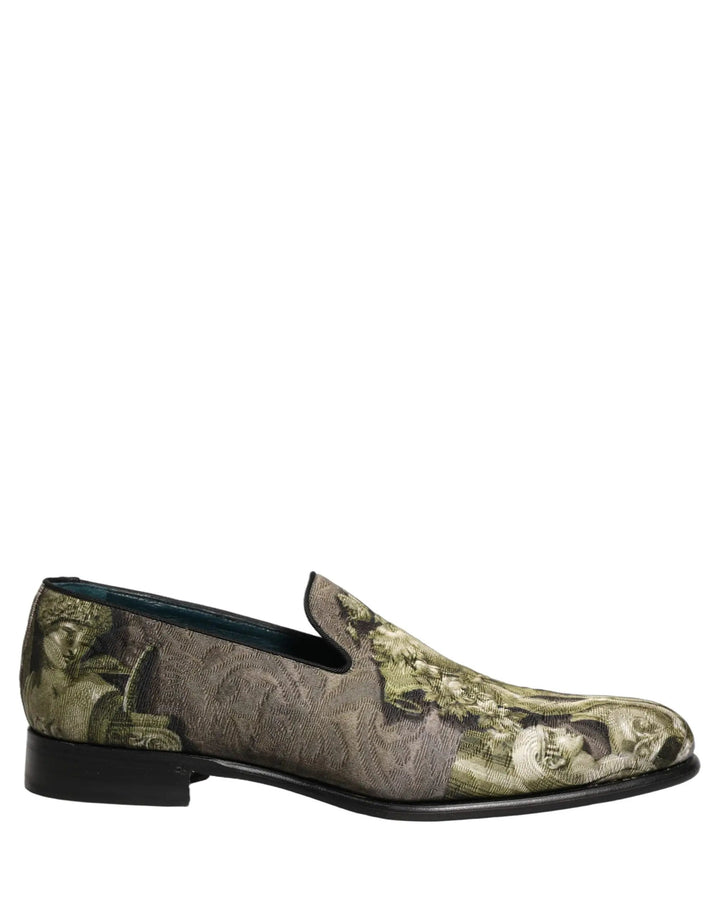 Dolce &amp; Gabbana Brown Baroque Print Slip On Loafers Shoes