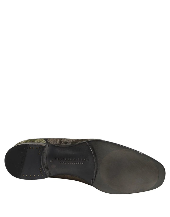Dolce &amp; Gabbana Brown Baroque Print Slip On Loafers Shoes