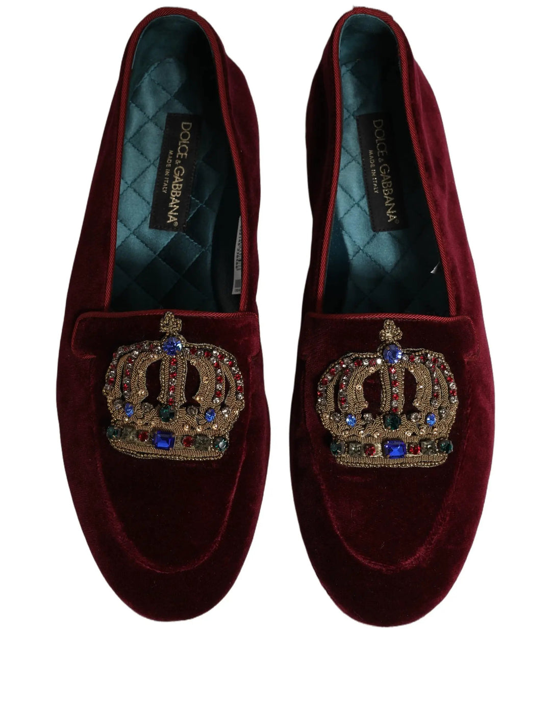 Dolce &amp; Gabbana Burgundy Velvet Crown Slip On Loafers Shoes