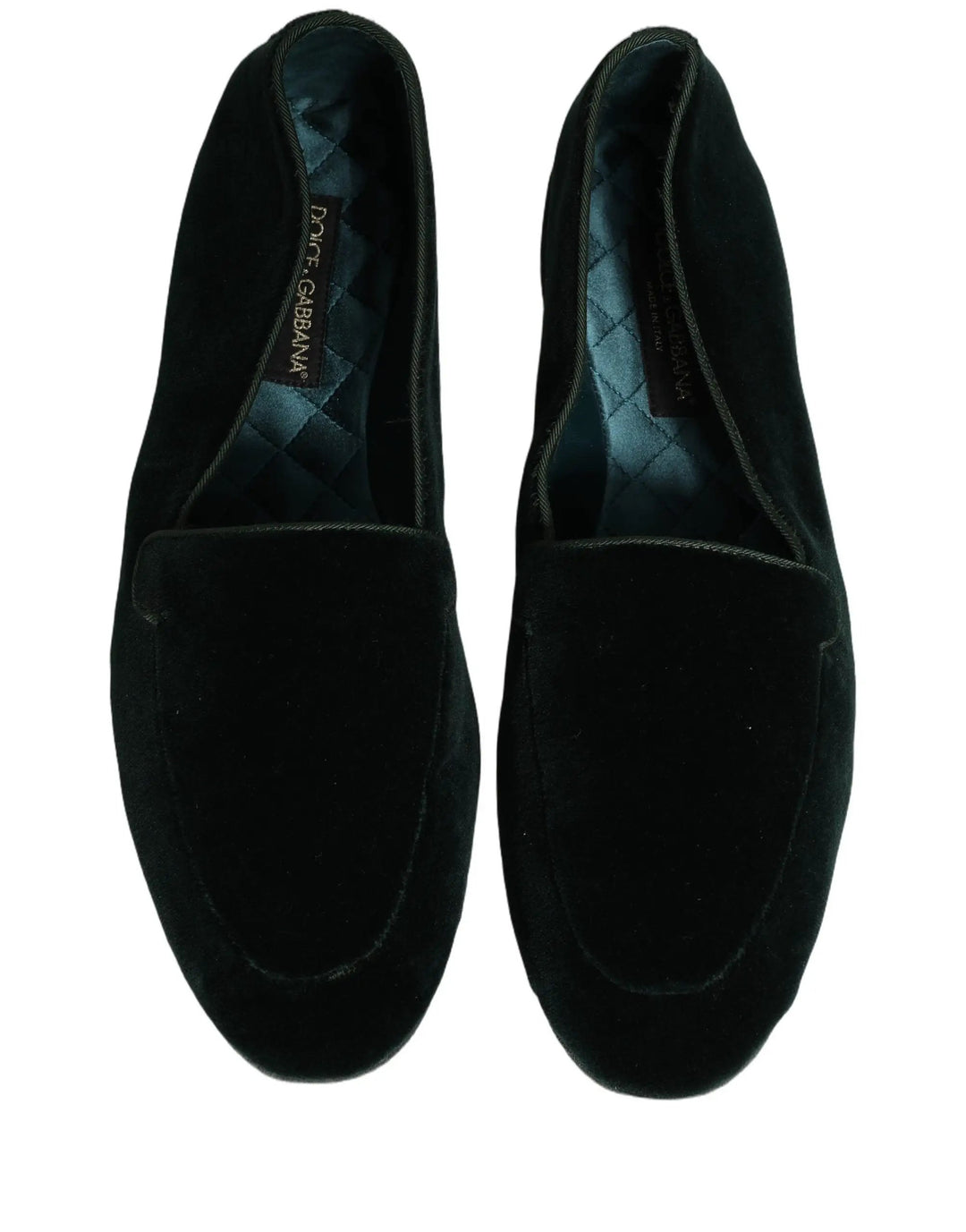 Dolce &amp; Gabbana Green Velvet Slip On Men Flats Loafers Shoes