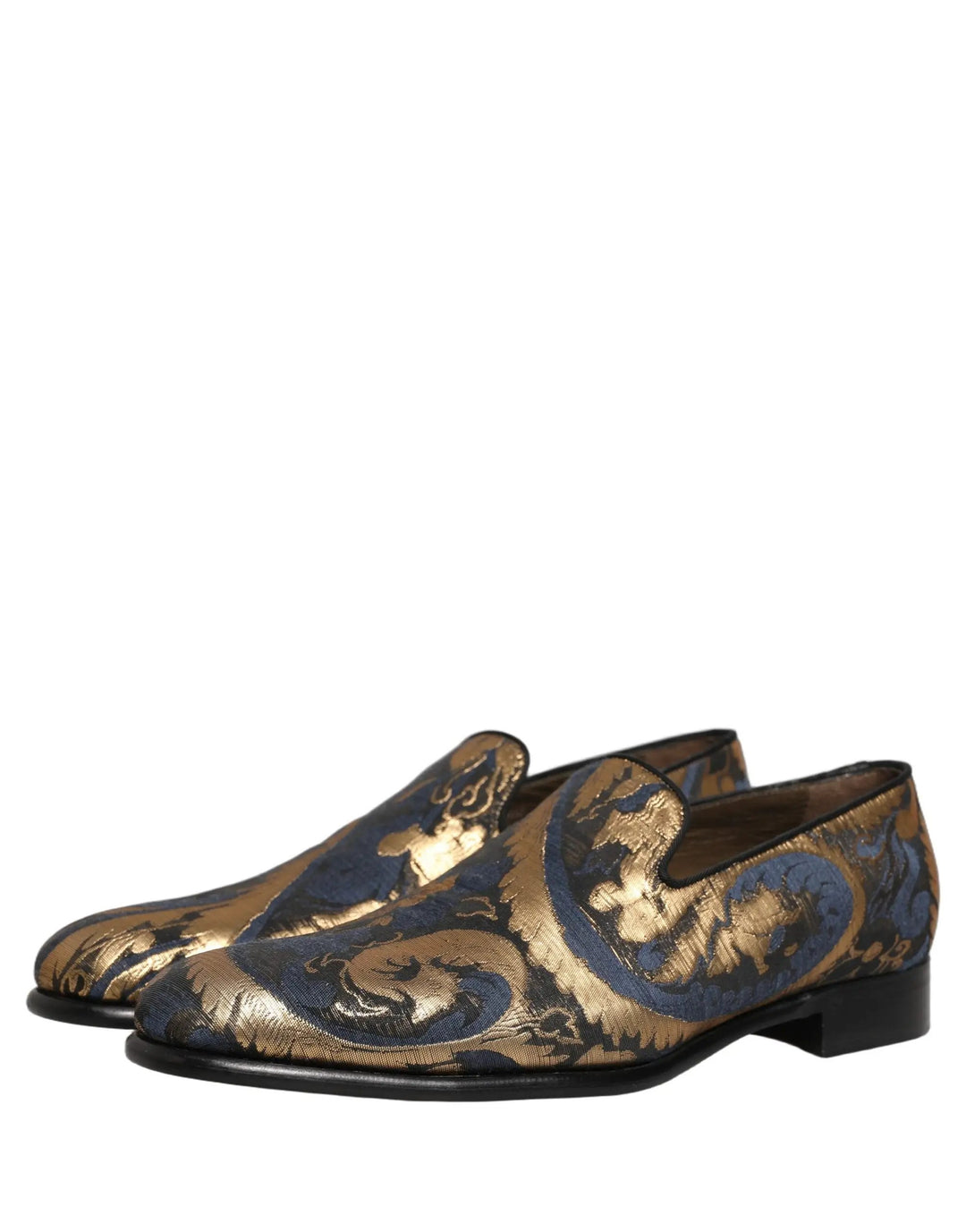 Dolce &amp; Gabbana Blue Brocade Slip On Men Dress Loafers Shoes