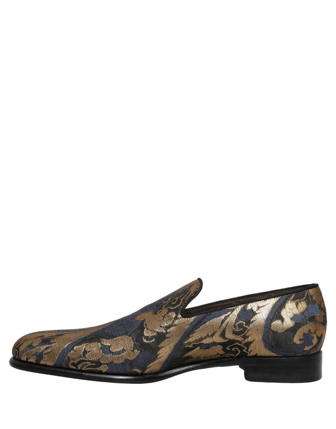 Dolce &amp; Gabbana Blue Brocade Slip On Men Dress Loafers Shoes