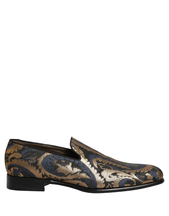 Dolce &amp; Gabbana Blue Brocade Slip On Men Dress Loafers Shoes