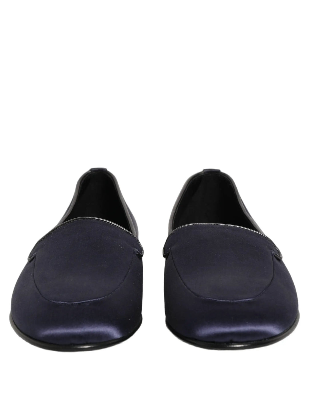 Dolce &amp; Gabbana Blue Satin Logo Slip On Flats Loafers Shoes