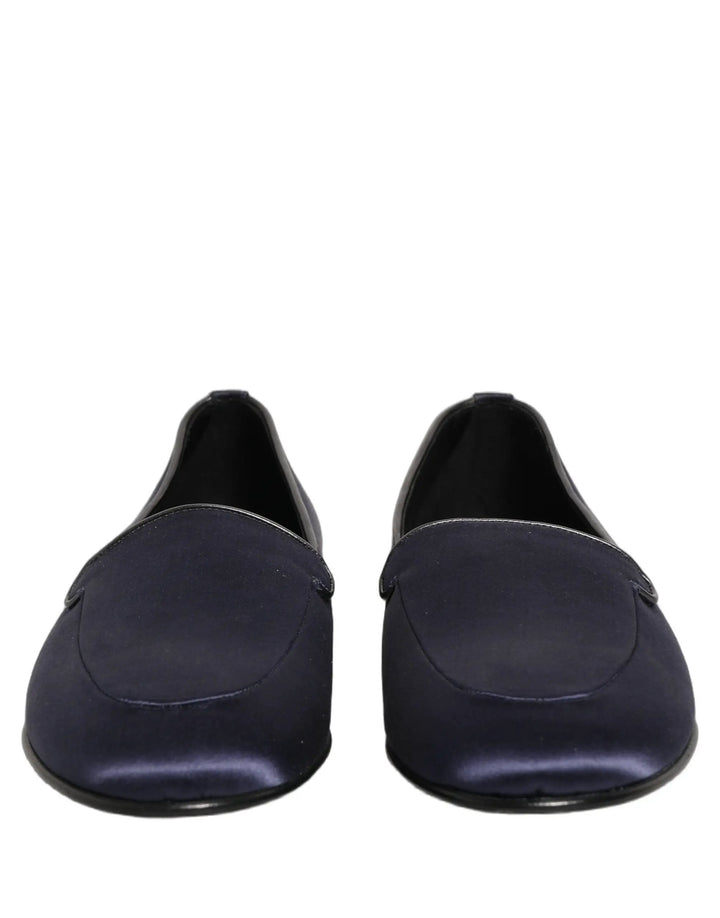 Dolce &amp; Gabbana Blue Satin Logo Slip On Flats Loafers Shoes