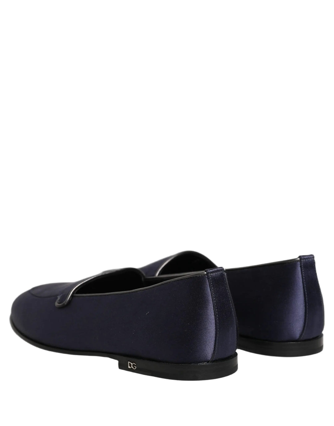 Dolce &amp; Gabbana Blue Satin Logo Slip On Flats Loafers Shoes