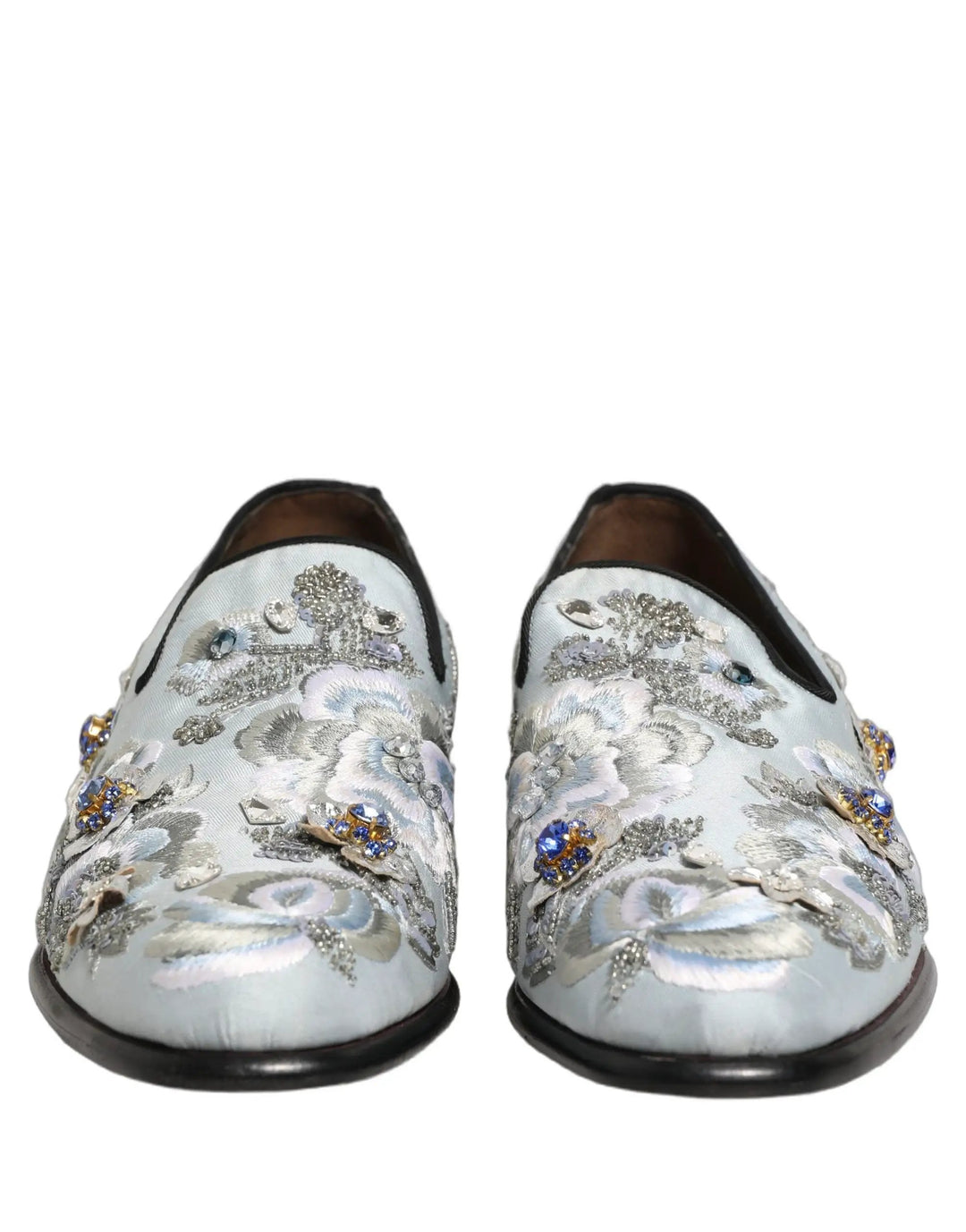 Dolce &amp; Gabbana White Floral Embellished Men Loafers  Shoes