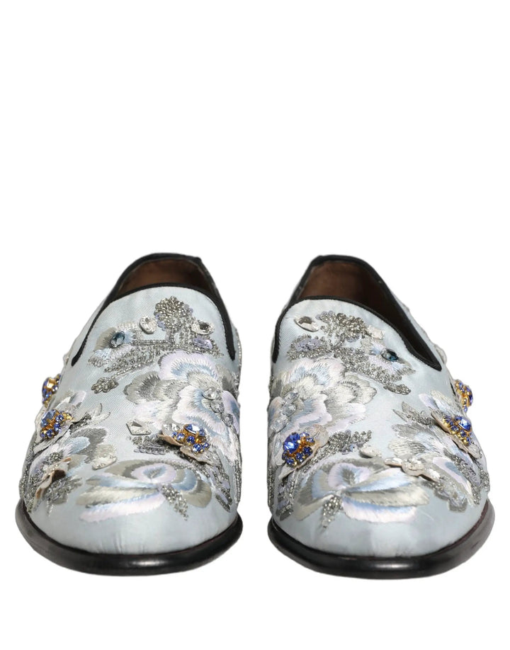Dolce &amp; Gabbana White Floral Embellished Men Loafers  Shoes