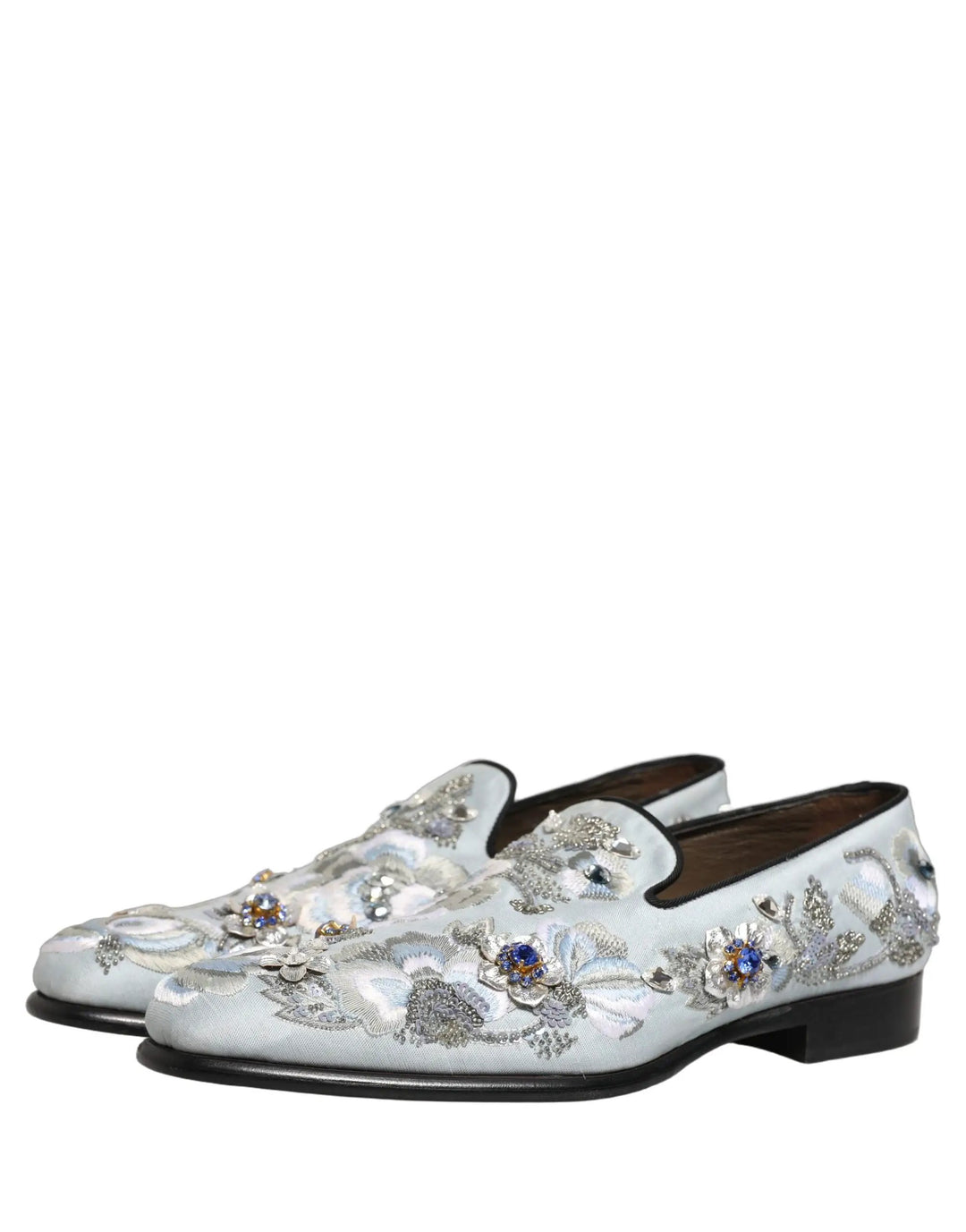 Dolce &amp; Gabbana White Floral Embellished Men Loafers  Shoes