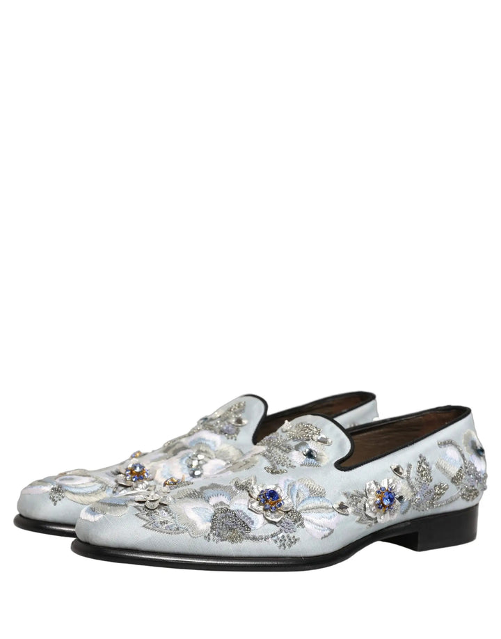 Dolce &amp; Gabbana White Floral Embellished Men Loafers  Shoes