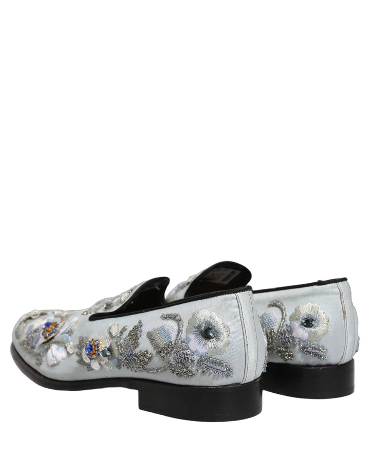 Dolce &amp; Gabbana White Floral Embellished Men Loafers  Shoes