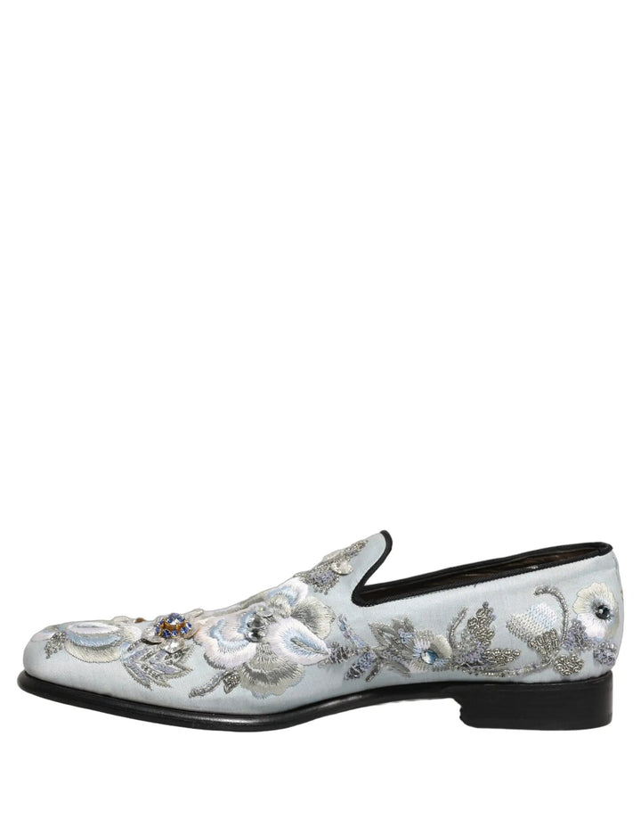 Dolce &amp; Gabbana White Floral Embellished Men Loafers  Shoes