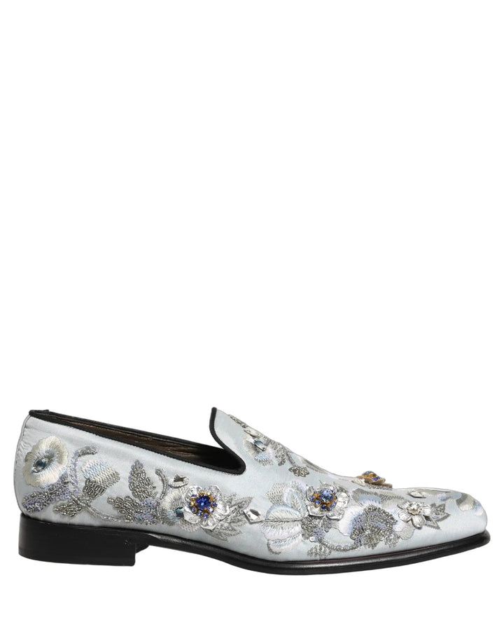 Dolce &amp; Gabbana White Floral Embellished Men Loafers  Shoes