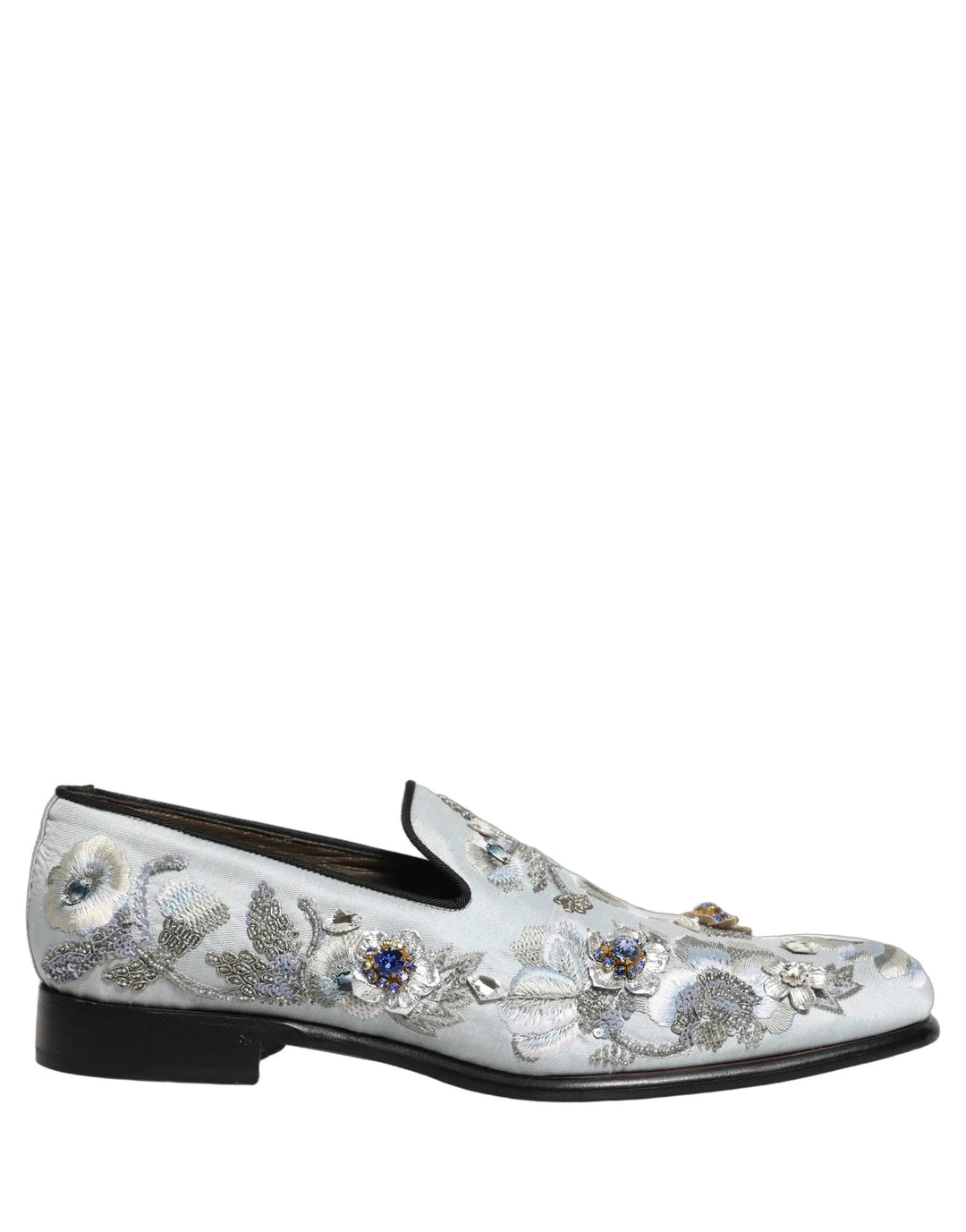 Dolce &amp; Gabbana White Floral Embellished Men Loafers  Shoes
