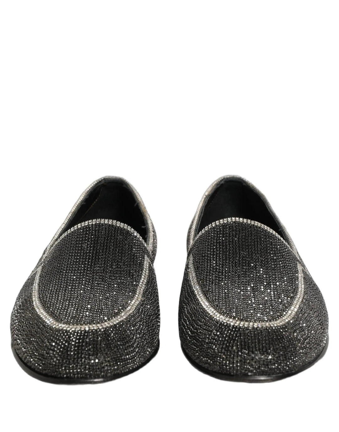 Dolce &amp; Gabbana Black Crystal Embellished Men Loafers Shoes