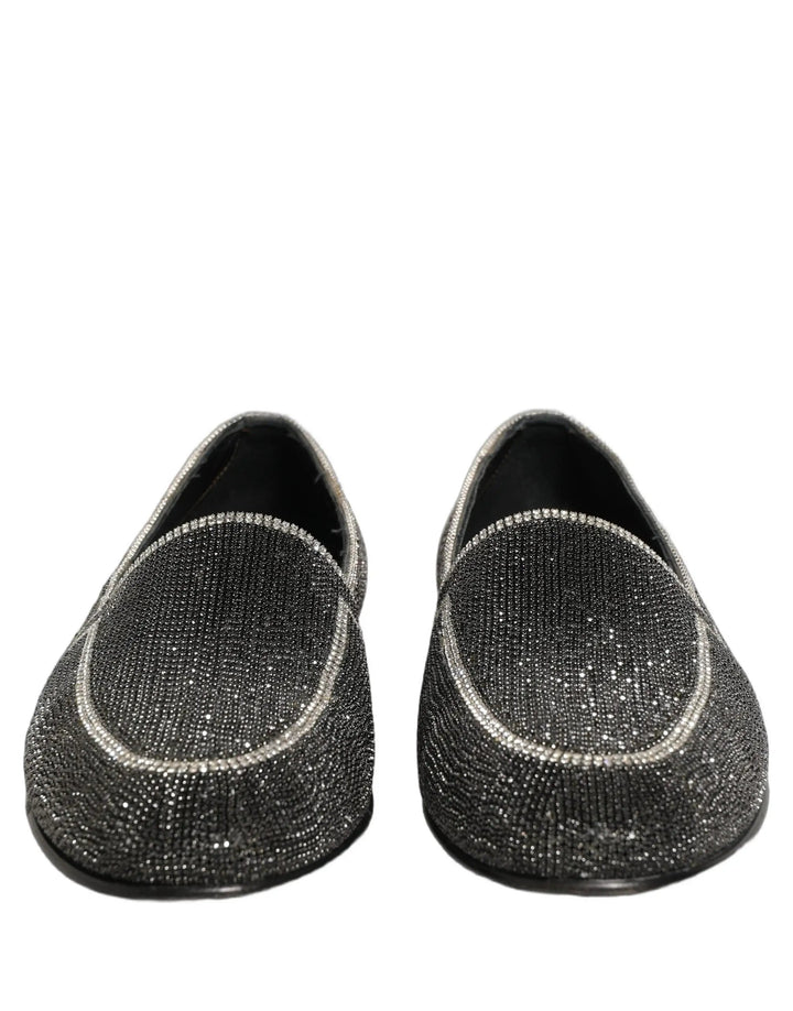 Dolce &amp; Gabbana Black Crystal Embellished Men Loafers Shoes
