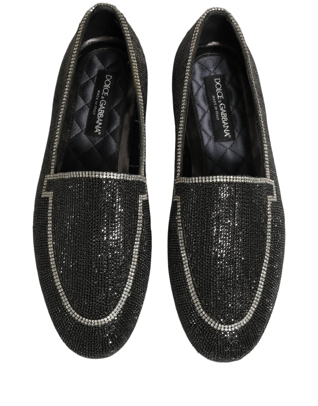 Dolce &amp; Gabbana Black Crystal Embellished Men Loafers Shoes