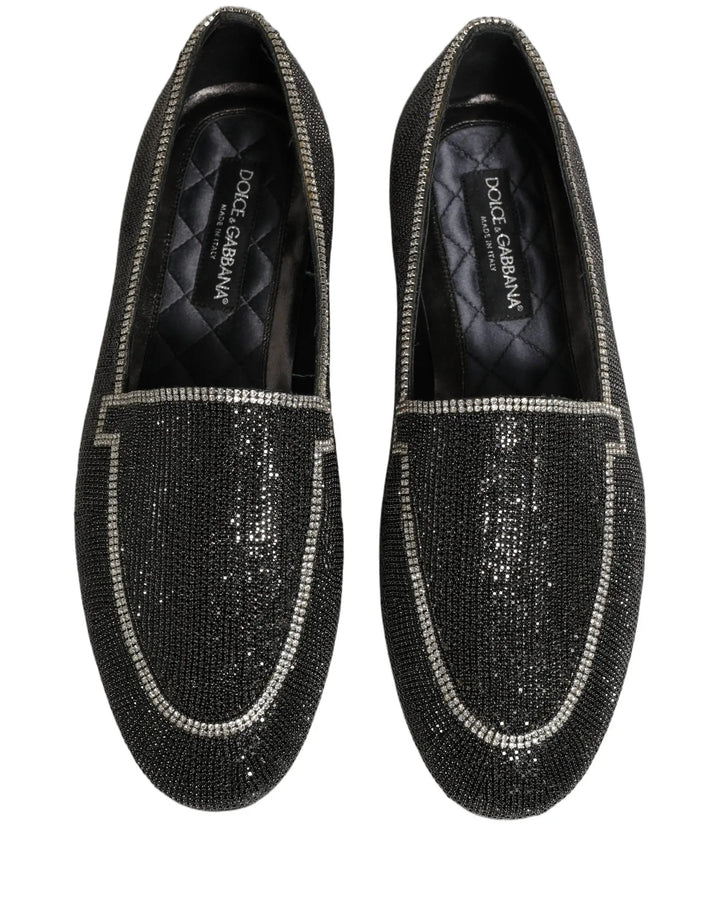 Dolce &amp; Gabbana Black Crystal Embellished Men Loafers Shoes