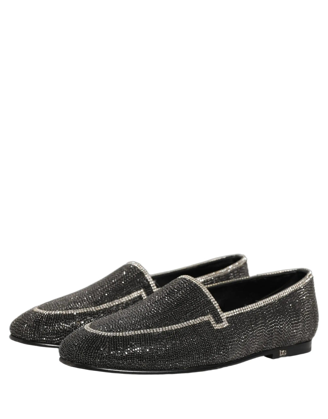 Dolce &amp; Gabbana Black Crystal Embellished Men Loafers Shoes