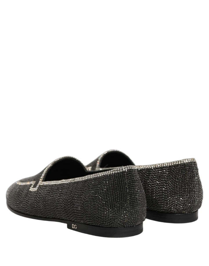 Dolce &amp; Gabbana Black Crystal Embellished Men Loafers Shoes