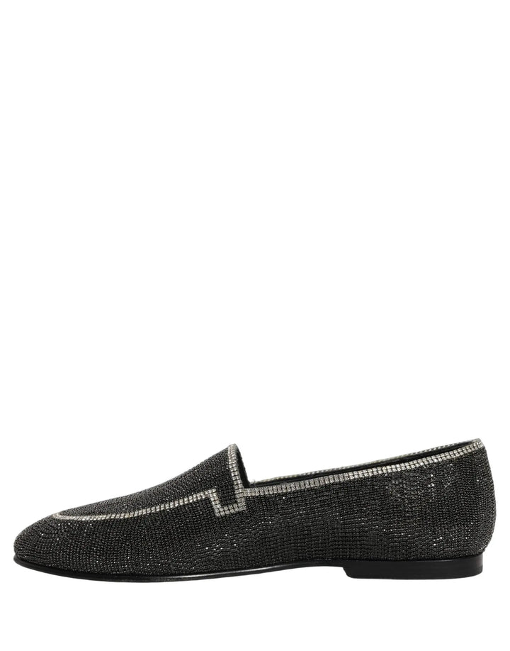Dolce &amp; Gabbana Black Crystal Embellished Men Loafers Shoes