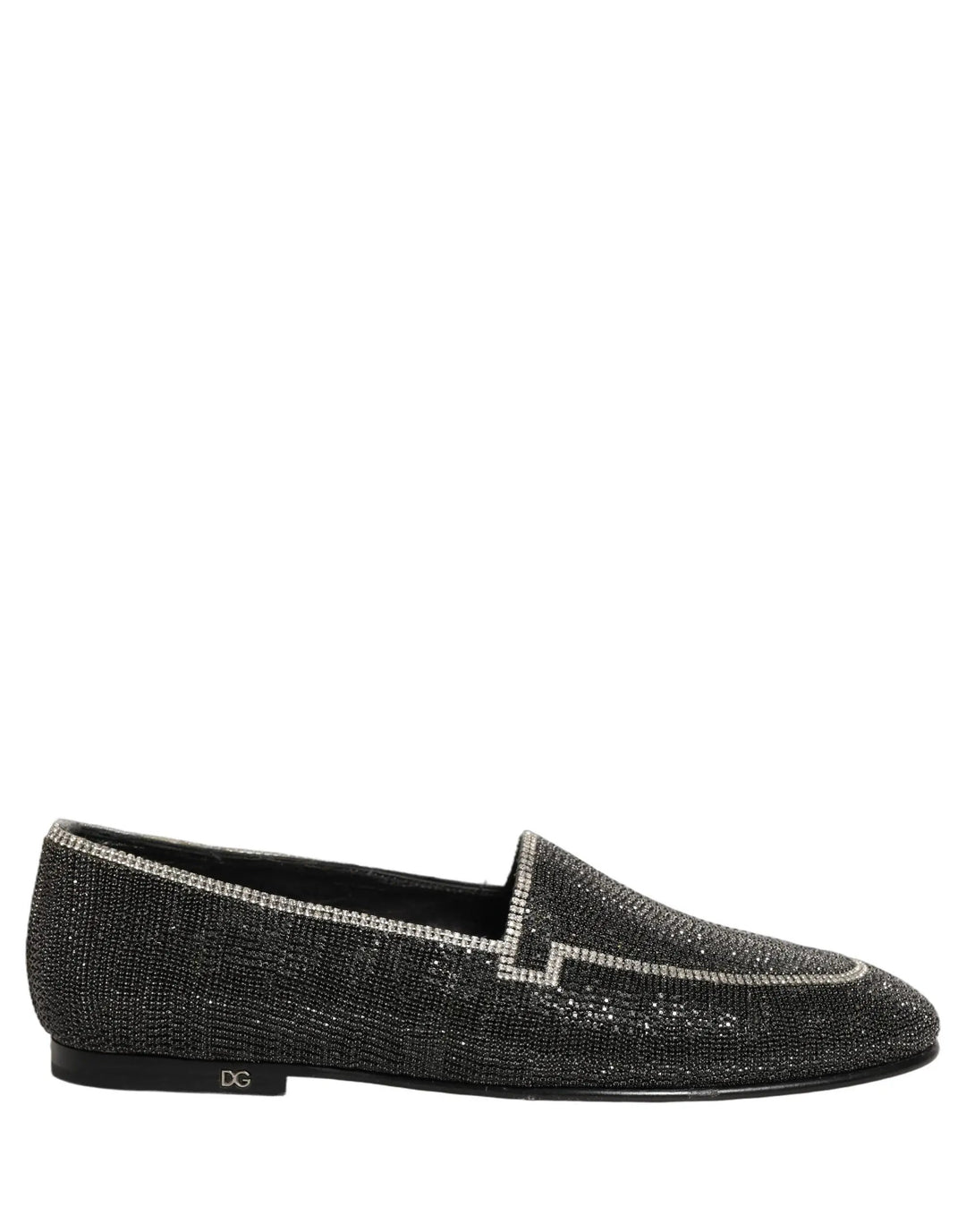Dolce &amp; Gabbana Black Crystal Embellished Men Loafers Shoes